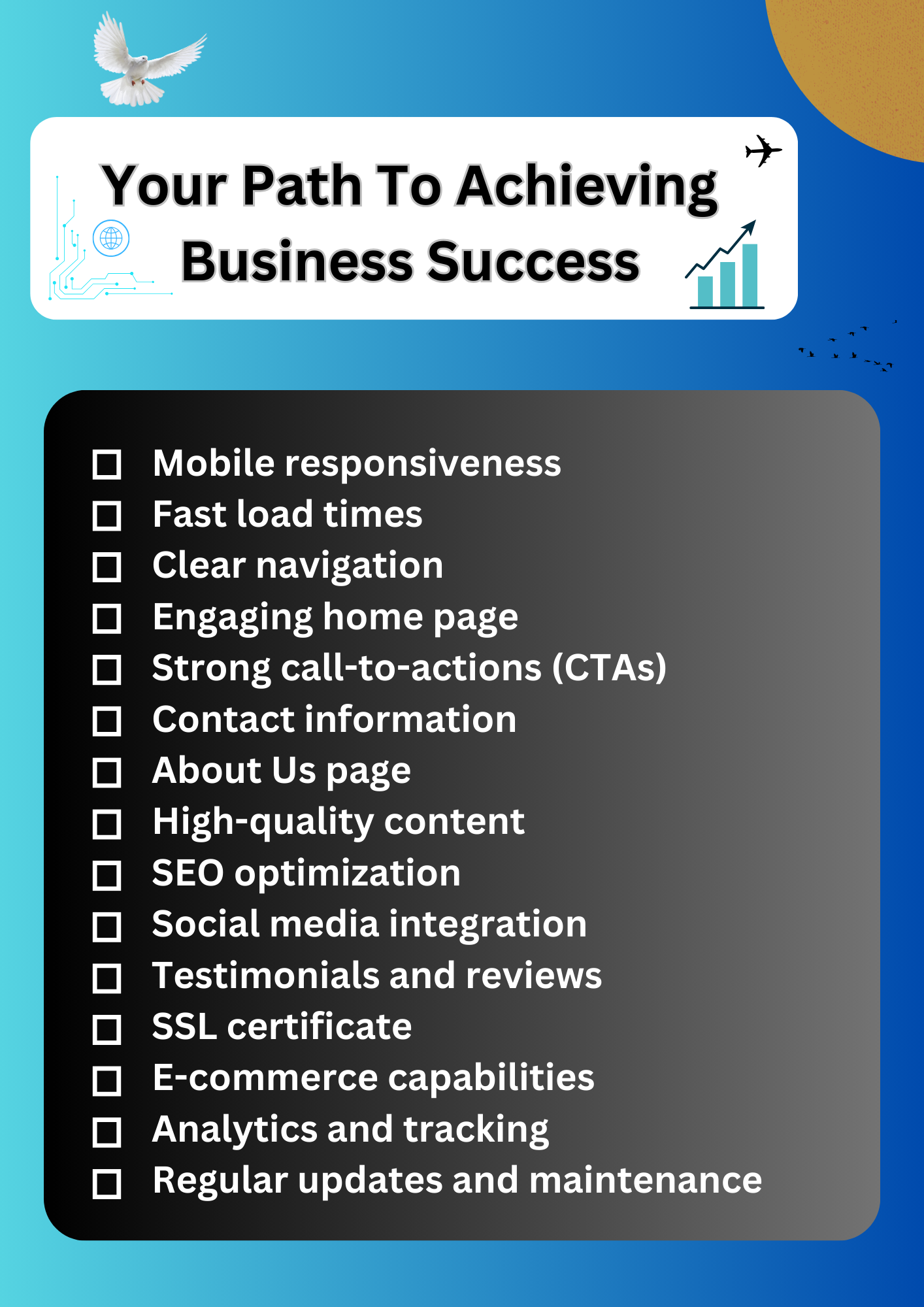 Checklist for steps required to create an effective business website